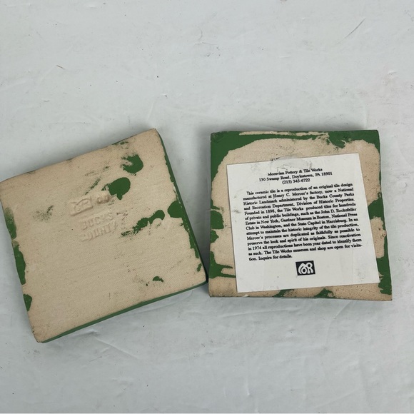 Monrovian Pottery & Tile works PA -vintage repro in green & cream-2pc - Picture 7 of 13